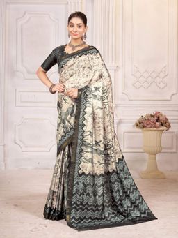 Garden VARELI - Beige Printed Pure Crepe Saree with Unstitched Blouse