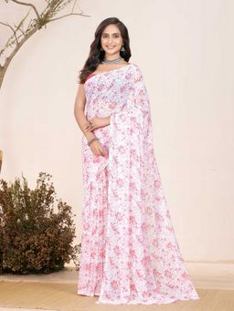 Garden VARELI - White Floral Printed Slob Saree Without Blouse