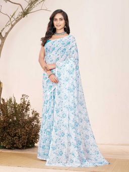 Garden VARELI - White Floral Printed Slob Saree Without Blouse