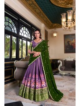 LooknBook Art - Purple Kanchipuram Printed Zari Weaving Border Lehenga with Unstitched Blouse