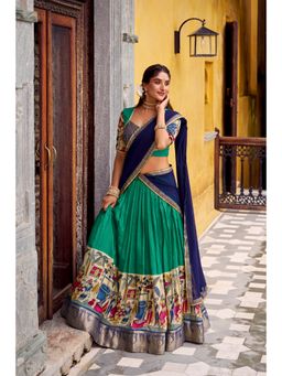 LooknBook Art - Red Poly Chanderi Chaniya Kalamkari Print Lehenga with Unstitched Blouse And Dupatta