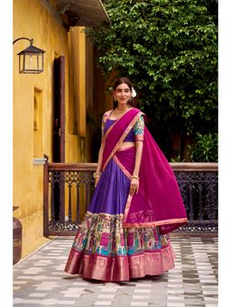 LooknBook Art - Red Poly Chanderi Print and Zari Weaving Lehenga with Unstitched Blouse And Dupatta