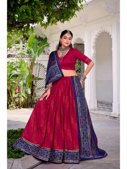 LooknBook Art - Pink Taser Silk and Gota Patti Lehenga with Unstitched Blouse And Dupatta