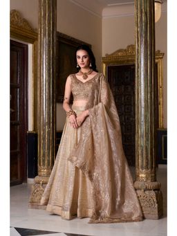 LooknBook Art - Beige Vichitra Silk Thread Embellished Lehenga with Unstitched Blouse And Dupatta