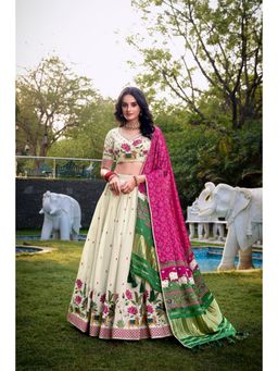 LooknBook Art - Pink Khadi Cotton Sequins and Embroidered Lehenga with Unstitched Blouse And Dupatta