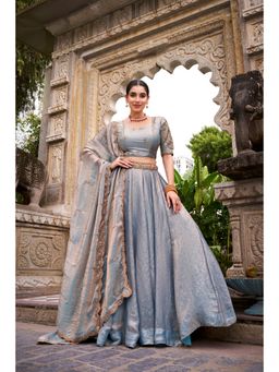 LooknBook Art - Blue Designer with Sequins Embroidered Lehenga with Unstitched Blouse And Dupatta