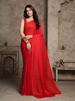 Garden VARELI - Red Chiffon Solid Saree Without Blouse