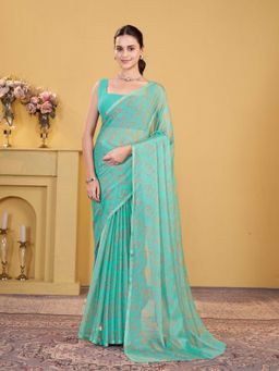 Garden VARELI - Green Abstract Printed Chiffon Saree Without Blouse