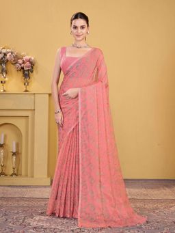 Garden VARELI - Peach Abstract Printed Chiffon Saree Without Blouse