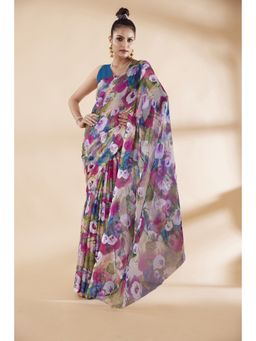 Garden VARELI - Multi Floral Printed Chiffon Saree Without Blouse