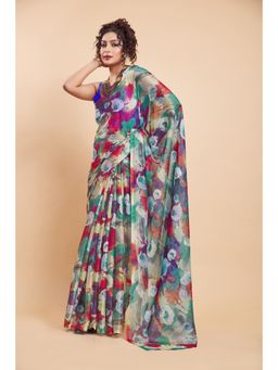 Garden VARELI - Multi-Color Floral Printed Chiffon Saree Without Blouse