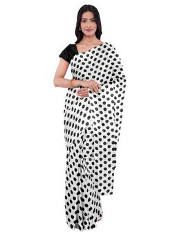 Garden VARELI - White Polka-Dot Printed Chiffon Saree Without Blouse