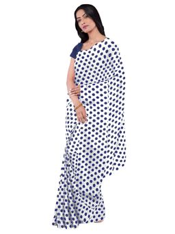 Garden VARELI - White Polka-Dot Printed Chiffon Saree Without Blouse