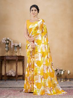 Garden VARELI - Yellow Abstract Printed Chiffon Saree Without Blouse