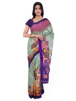 Garden VARELI - Multi-Color Floral Printed Chiffon Saree with Unstitched Blouse