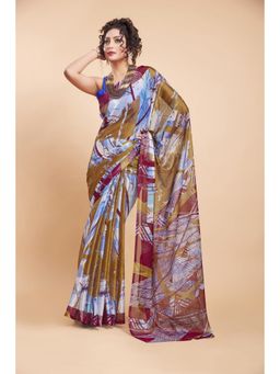 Garden VARELI - Brown Abstract Printed Chiffon Saree with Unstitched Blouse