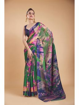 Garden VARELI - Green Abstract Printed Chiffon Saree with Unstitched Blouse