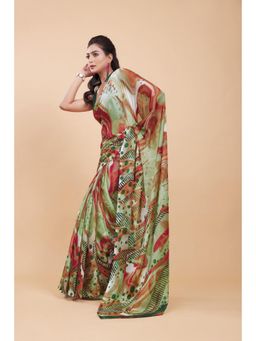 Garden VARELI - Green Abstract Printed Chiffon Saree with Unstitched Blouse