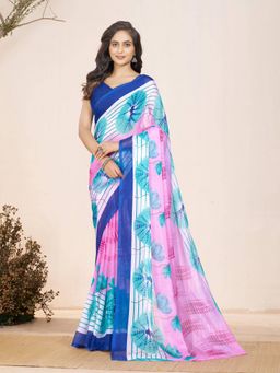 Garden VARELI - Multi-Color Floral Printed Chiffon Saree with Unstitched Blouse