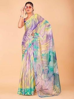 Garden VARELI - Purple Chiffon Floral Saree with Unstitched Blouse