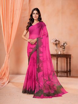 Garden VARELI - Pink Abstract Printed Chiffon Saree Without Blouse