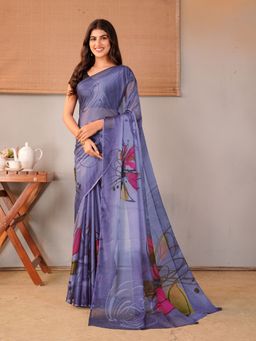 Garden VARELI - Purple Floral Printed Chiffon Saree Without Blouse