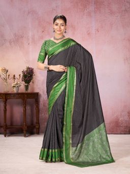 Garden VARELI - Green Stripes Crepe Saree with Unstitched Blouse