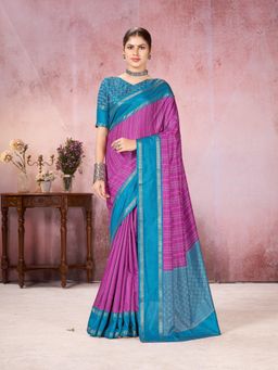 Garden VARELI - Blue Stripes Crepe Saree with Unstitched Blouse