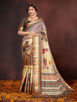 Garden VARELI - Multi-Color Printed Tessar Saree with Unstitched Blouse
