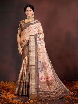 Garden VARELI - Brown Indian Printed Tessar Saree with Unstitched Blouse