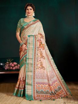 Garden VARELI - Green Tessar Saree with Unstitched Blouse
