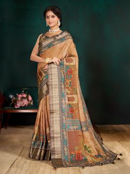 Garden VARELI - Multi-Color Indian Printed Tessar Saree with Unstitched Blouse