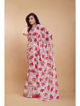 Garden VARELI - Red Floral Printed Velvet Saree Without Blouse