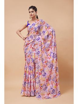 Garden VARELI - Multi-Color Floral Printed Velvet Saree Without Blouse