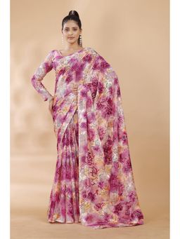 Garden VARELI - Pink Abstract Printed Viscose Saree Without Blouse