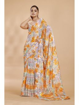 Garden VARELI - Orange Abstract Printed Viscose Saree Without Blouse