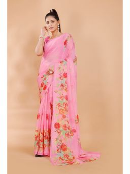 Garden VARELI - Pink Floral Printed Organza Saree Without Blouse