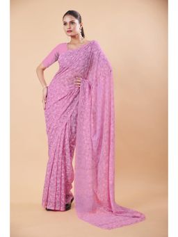 Garden VARELI - Pink Lace Velvet Saree Without Blouse