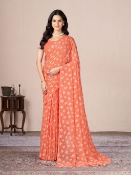 Garden VARELI - Peach Floral Printed Viscose Saree Without Blouse