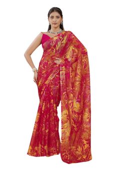 Garden VARELI - Red Chiffon Abstract Saree Without Blouse