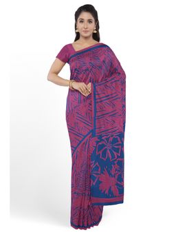 Garden VARELI - Magenta Floral Printed Satin Saree with Unstitched Blouse