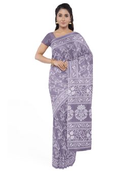 Garden VARELI - Grey Floral Printed Velvet Saree Without Blouse