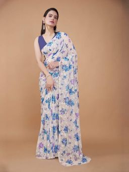 Garden VARELI - Cream Printed Brasso Saree Without Blouse