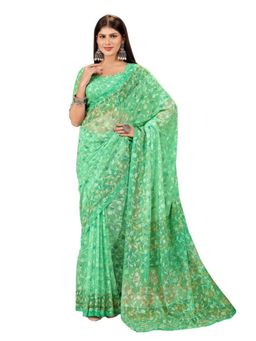 Garden VARELI - Green Embroidered Brasso Saree with Unstitched Blouse