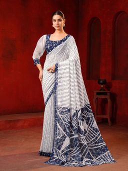 Garden VARELI - White Stripes Viscose Saree with Unstitched Blouse