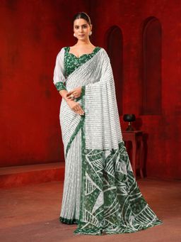 Garden VARELI - White Stripes Viscose Saree with Unstitched Blouse
