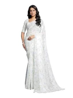 Garden VARELI - White Georgette Floral Printed Saree Without Blouse