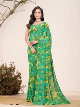 Garden VARELI - Green Abstract Printed Georgette Saree Without Blouse