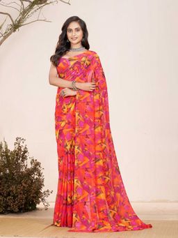 Garden VARELI - Red Geometric Printed Georgette Saree Without Blouse