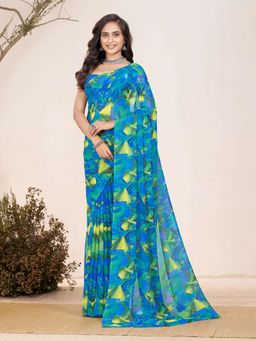 Garden VARELI - Teal Abstract Printed Georgette Saree Without Blouse